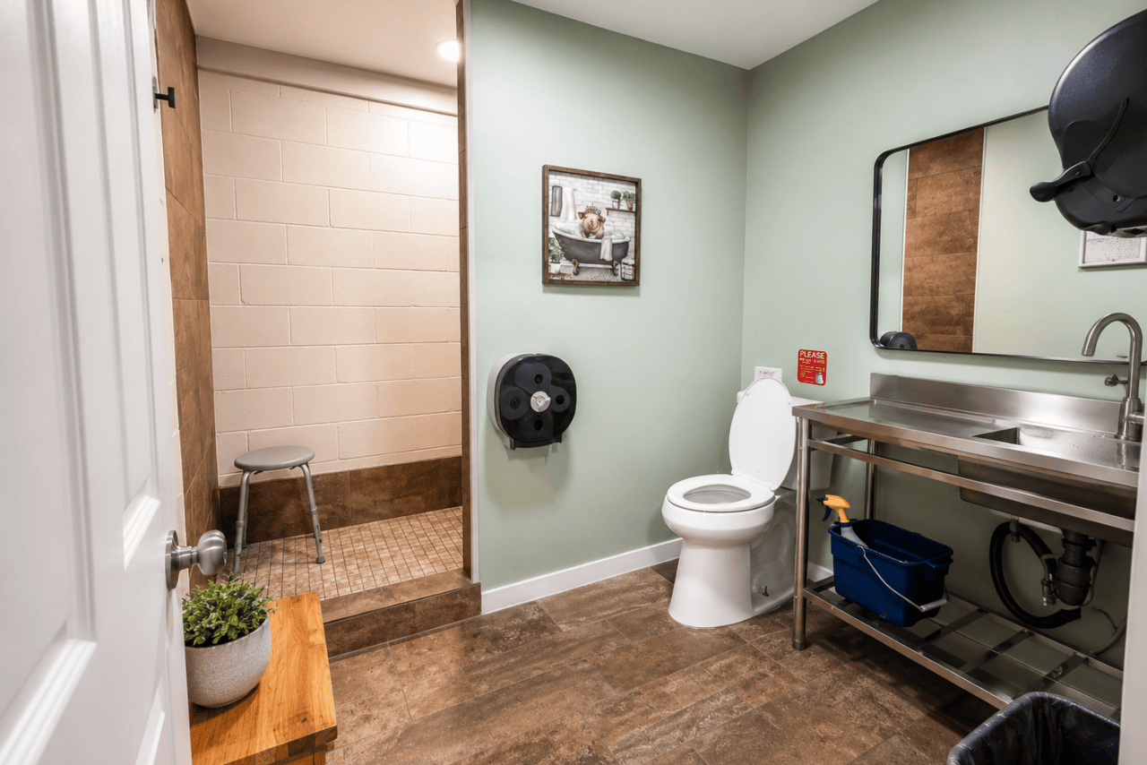 CLEAN SHOWERS AND BATHROOMS